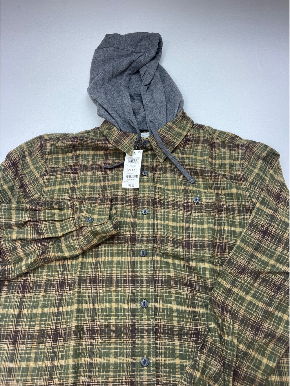 Sun + Stone Size Small Hooded Flannel Shirt with Gray Hood